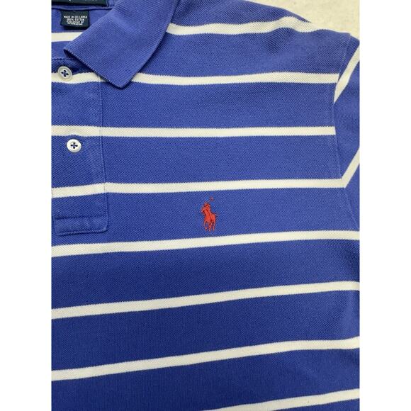 Polo by Ralph Lauren Shirt Red Pony Mens‎ Large Medium Blue With White Stripes - Picture 3 of 7